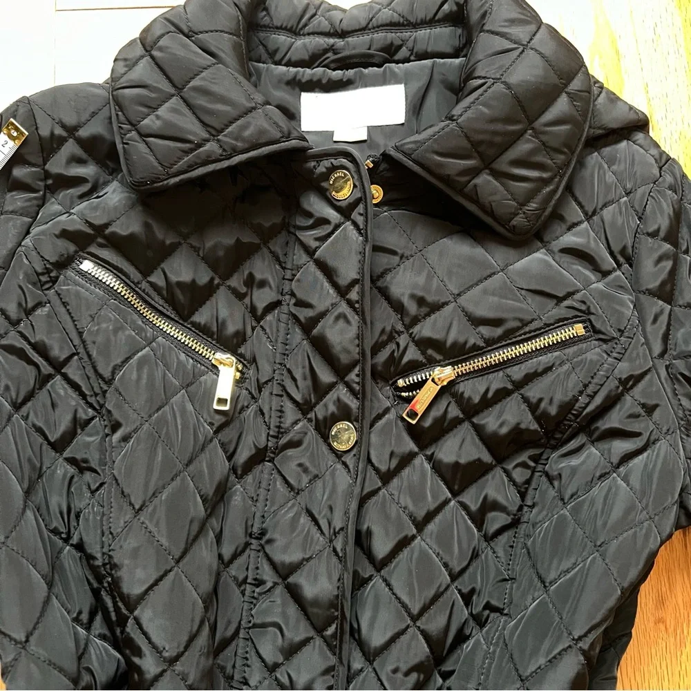 Michael Kors Women’s Quilted Belted Coat Black  size L